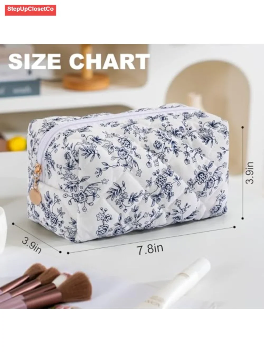 Quilted Cotton Makeup Bag Travel Toiletry Organizer Floral Cosmetic Pouch Purse